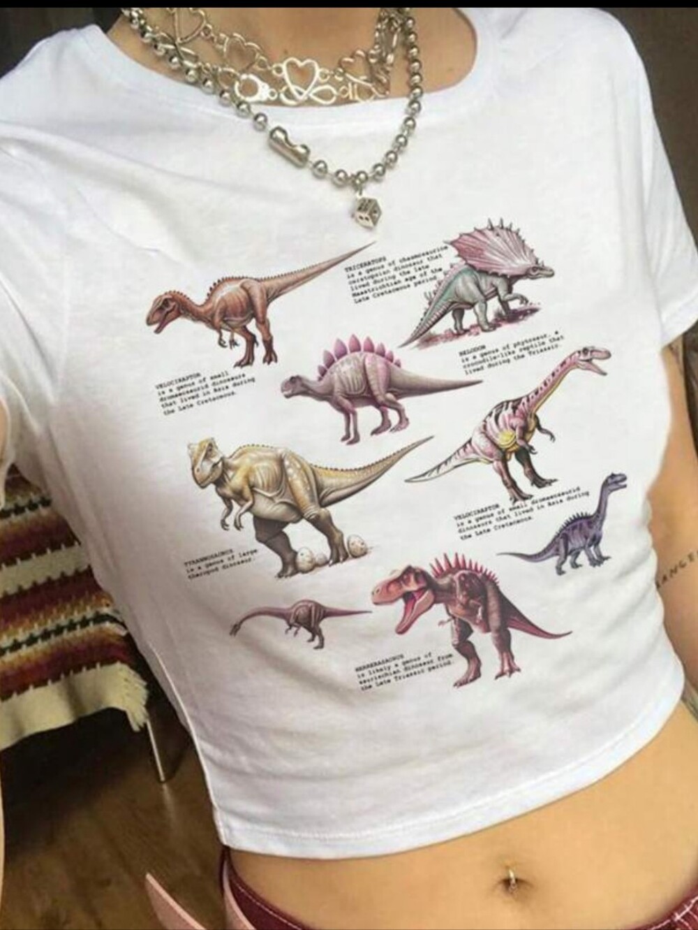 Cropped Tee with Dinosaur Graphic